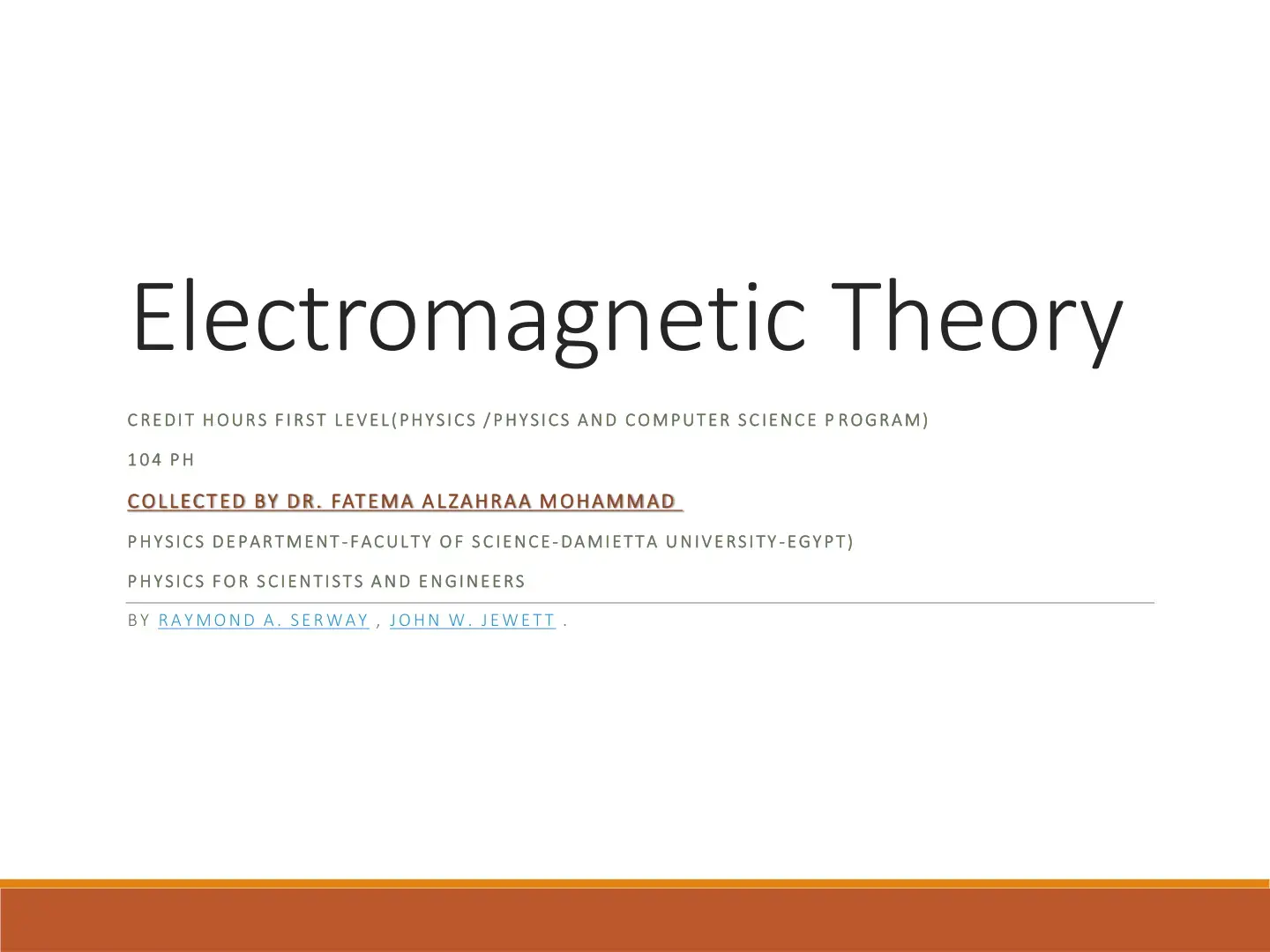 غلاف كتاب Electromagnetic Theory