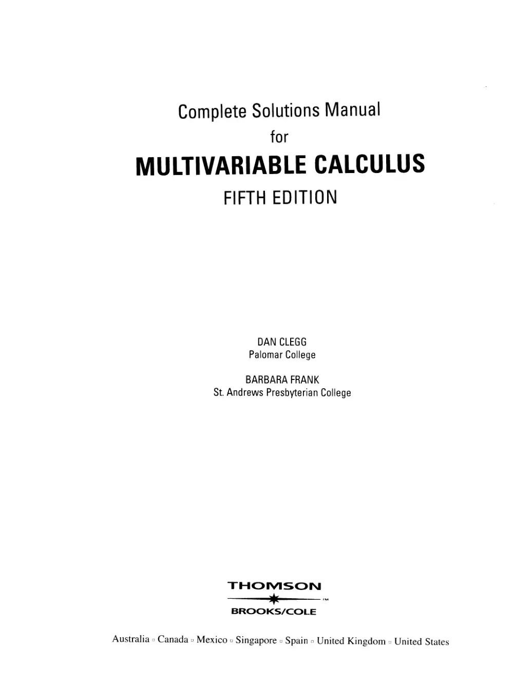 غلاف كتاب Complete Solutions Manual for MULTIVARIABLE CALCULUS