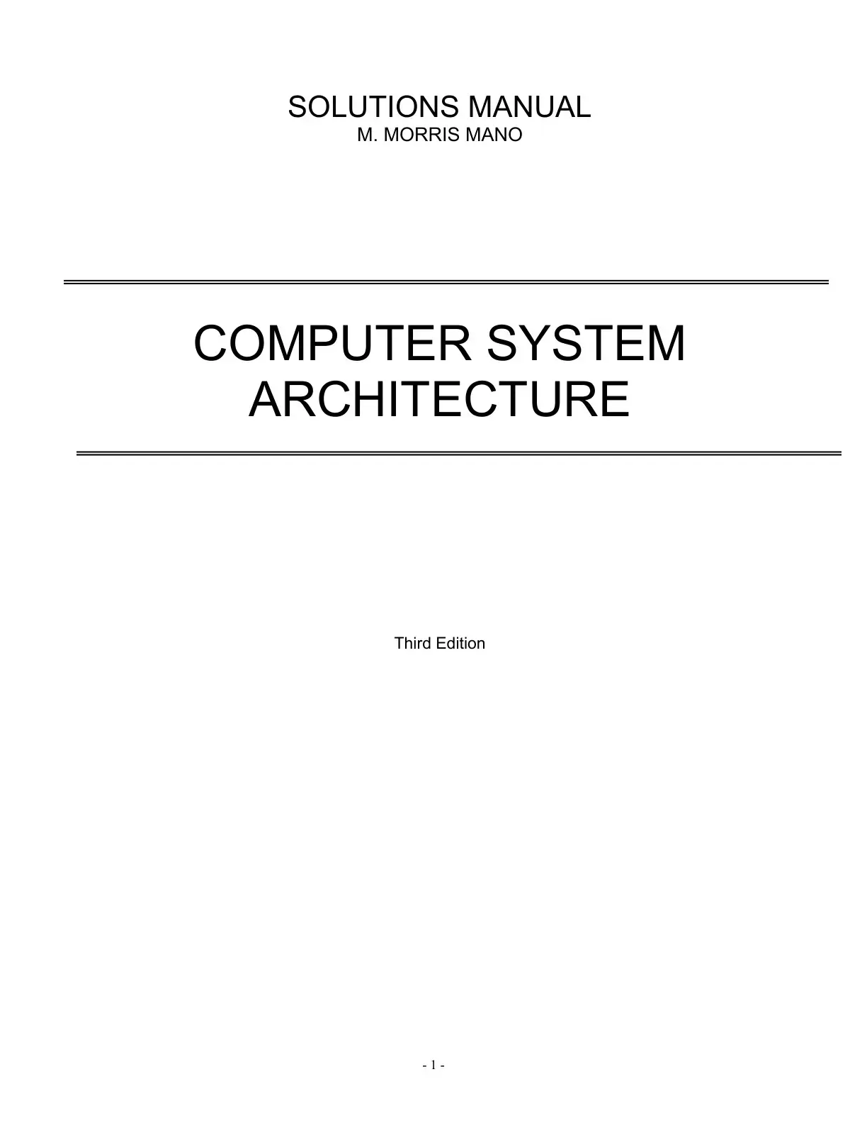غلاف كتاب Solutions Manual – M. Morris Mano, Computer System Architecture, Third Edition