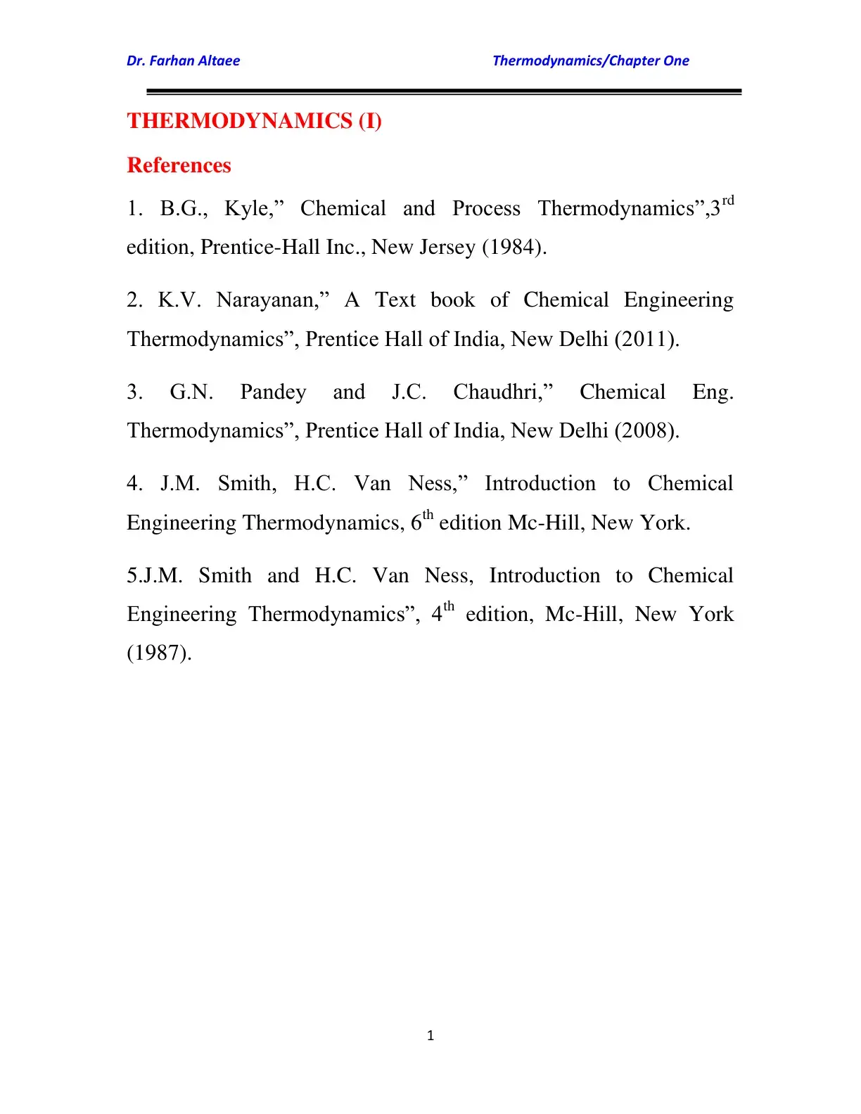 غلاف كتاب THERMODYNAMICS (I)