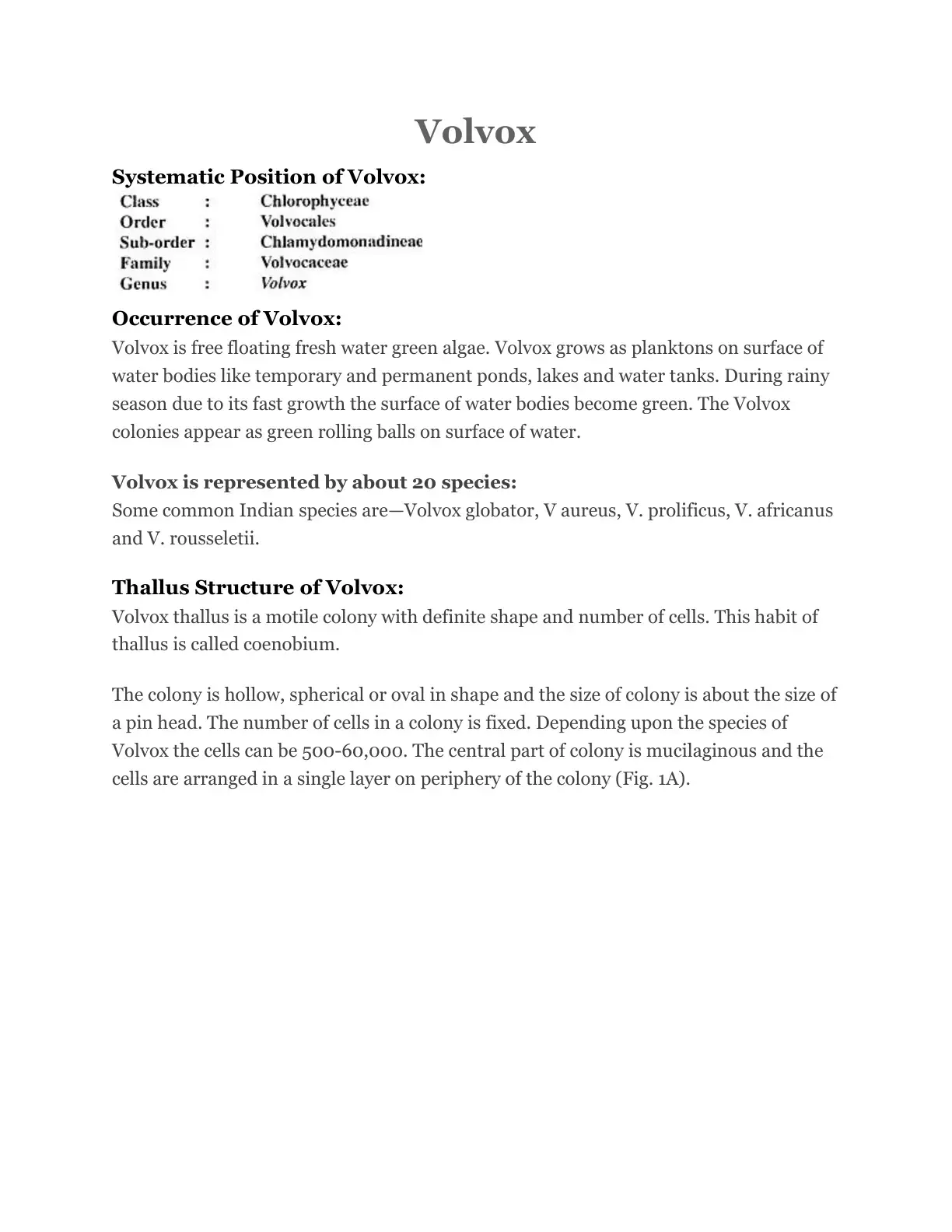غلاف كتاب Volvox – Systematic Position and Occurrence