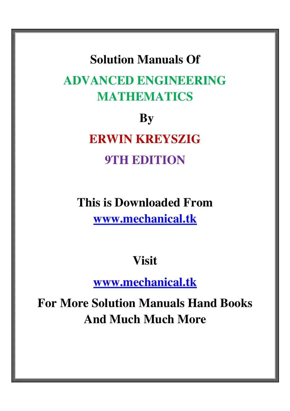 غلاف كتاب ADVANCED ENGINEERING MATHEMATICS