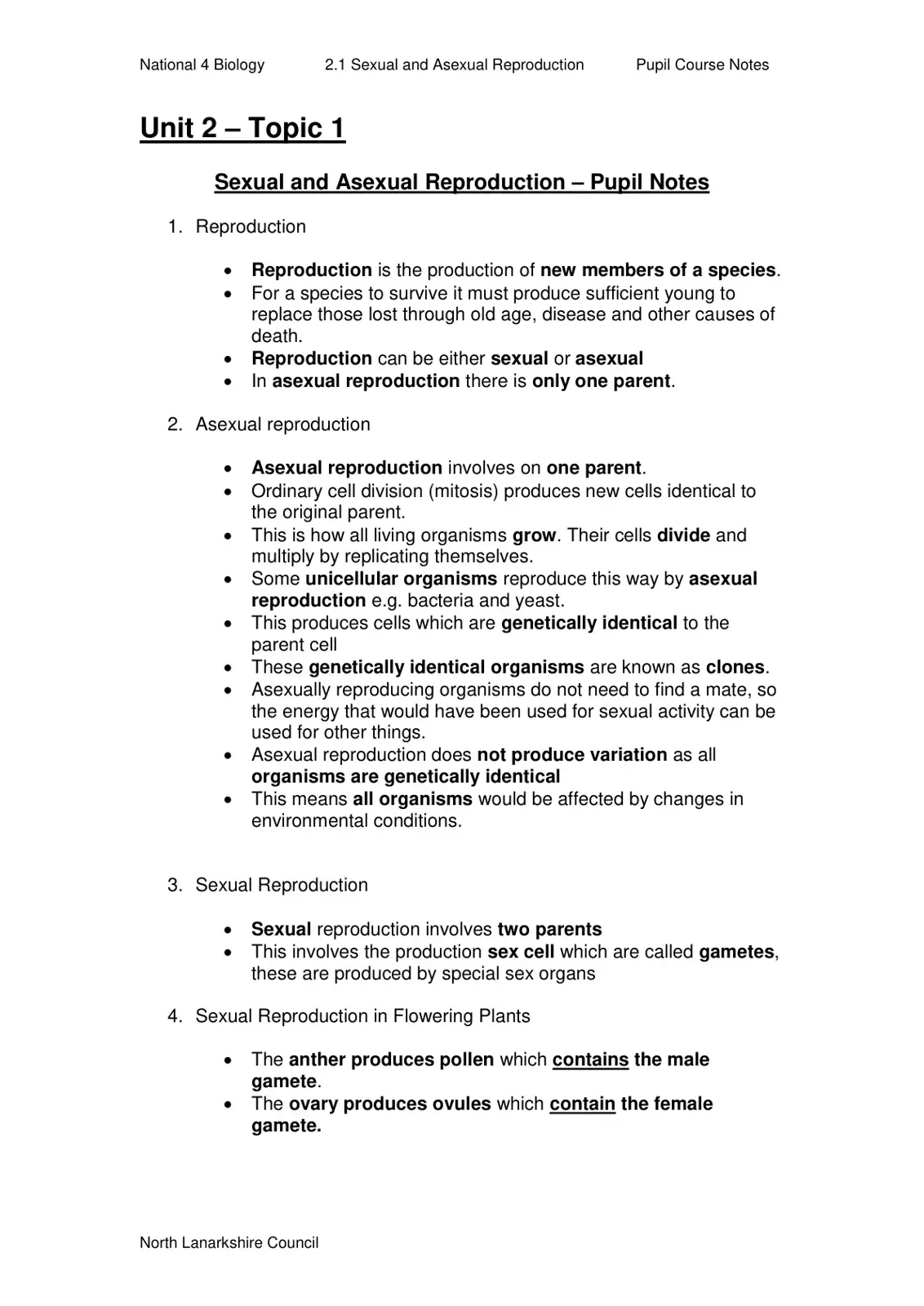 غلاف كتاب National 4 Biology: 2.1 Sexual and Asexual Reproduction – Pupil Course Notes