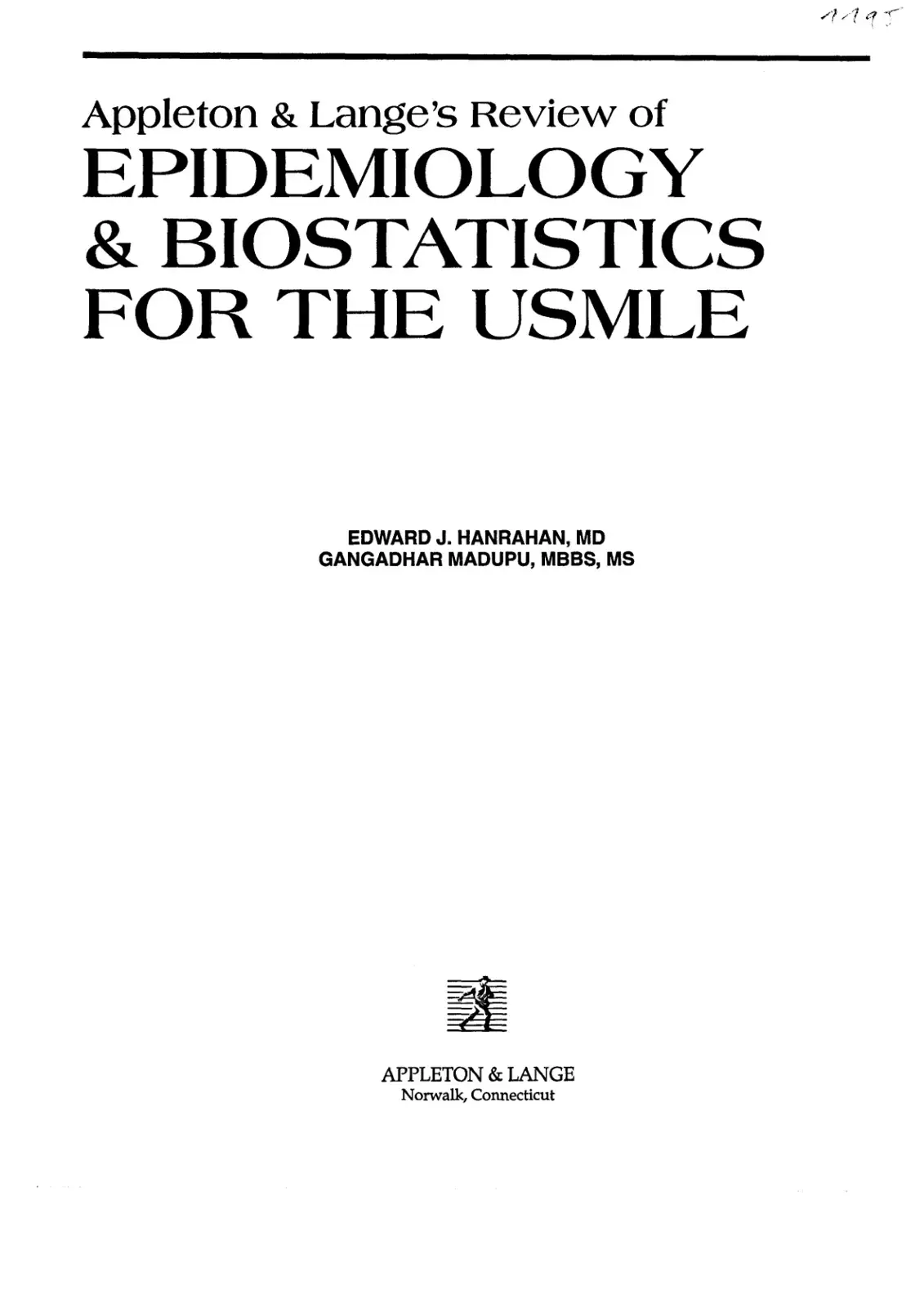 غلاف كتاب Appleton & Lange's Review of EPIDEMIOLOGY & BIOSTATISTICS FOR THE USMLE
