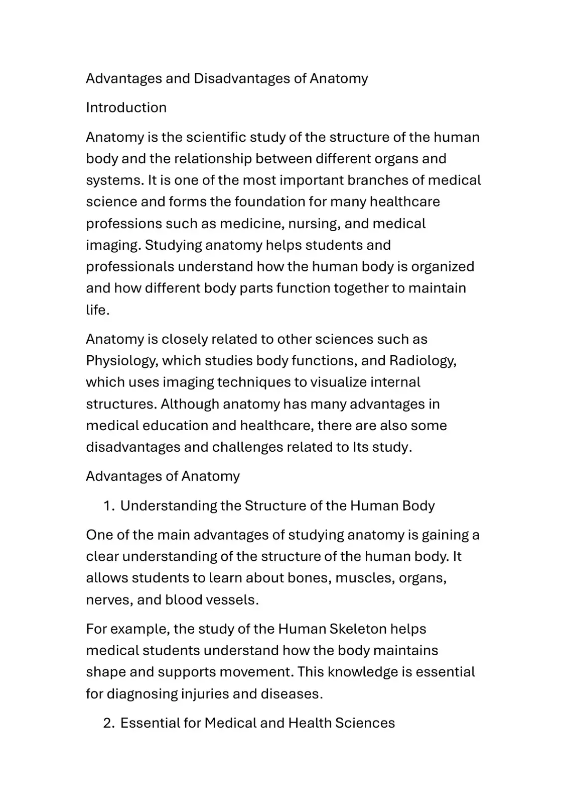 غلاف كتاب Advantages and Disadvantages of Anatomy
