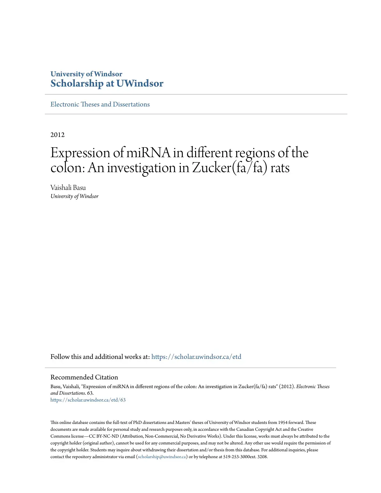 غلاف كتاب Expression of miRNA in different regions of the colon: An investigation in Zucker(fa/fa) rats
