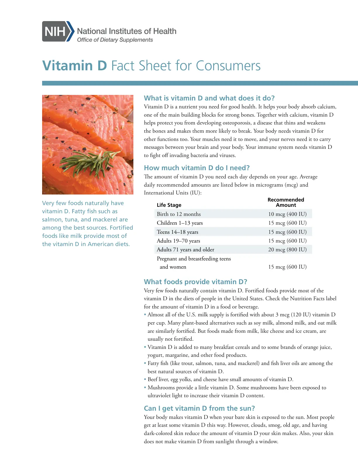 غلاف كتاب Fact Sheet for Consumers: Vitamin D