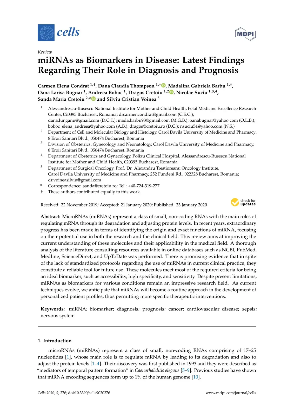 غلاف كتاب miRNAs as Biomarkers in Disease: Latest Findings Regarding Their Role in Diagnosis and Prognosis