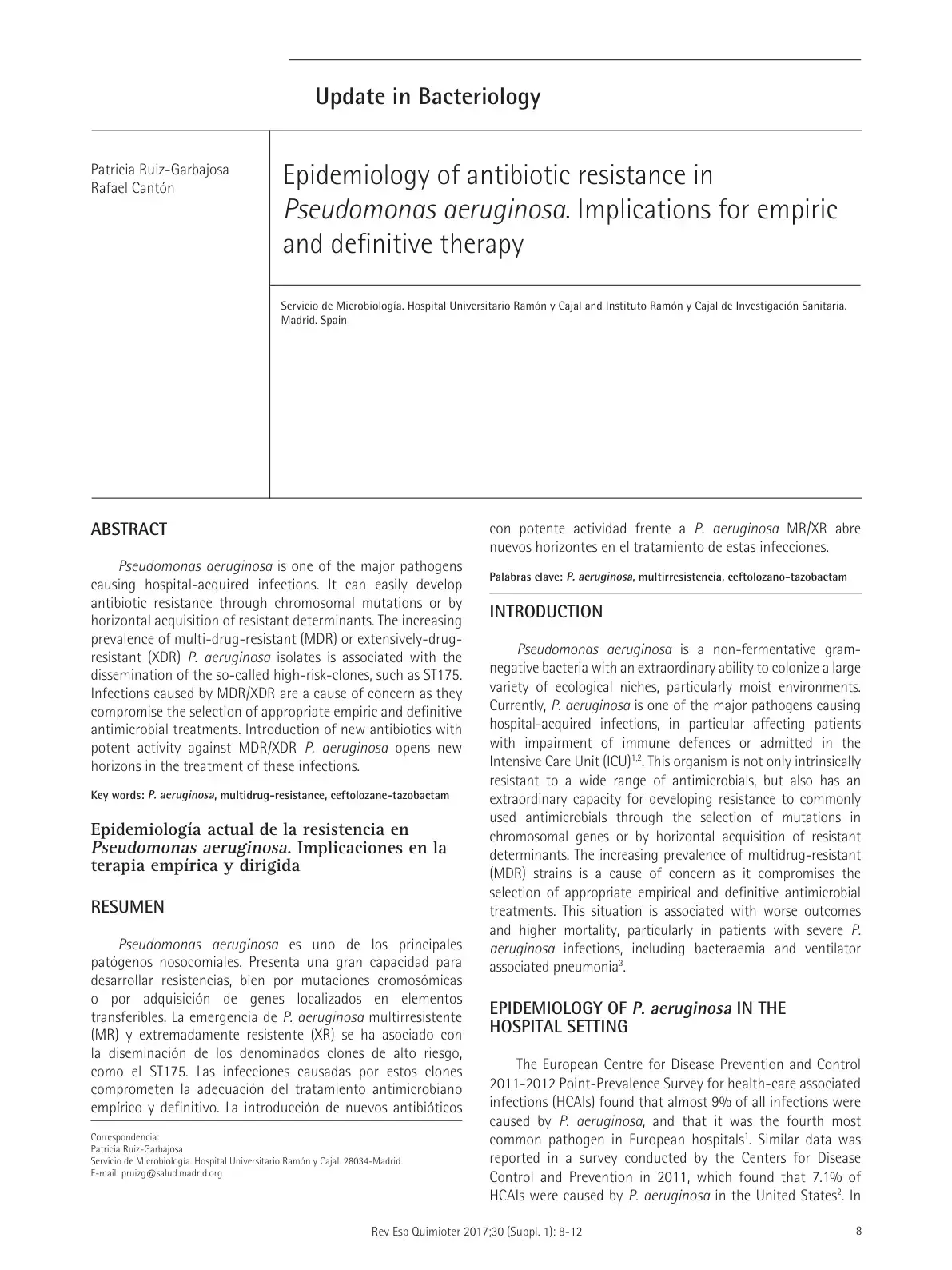 غلاف كتاب Epidemiology of antibiotic resistance in Pseudomonas aeruginosa. Implications for empiric and definitive therapy