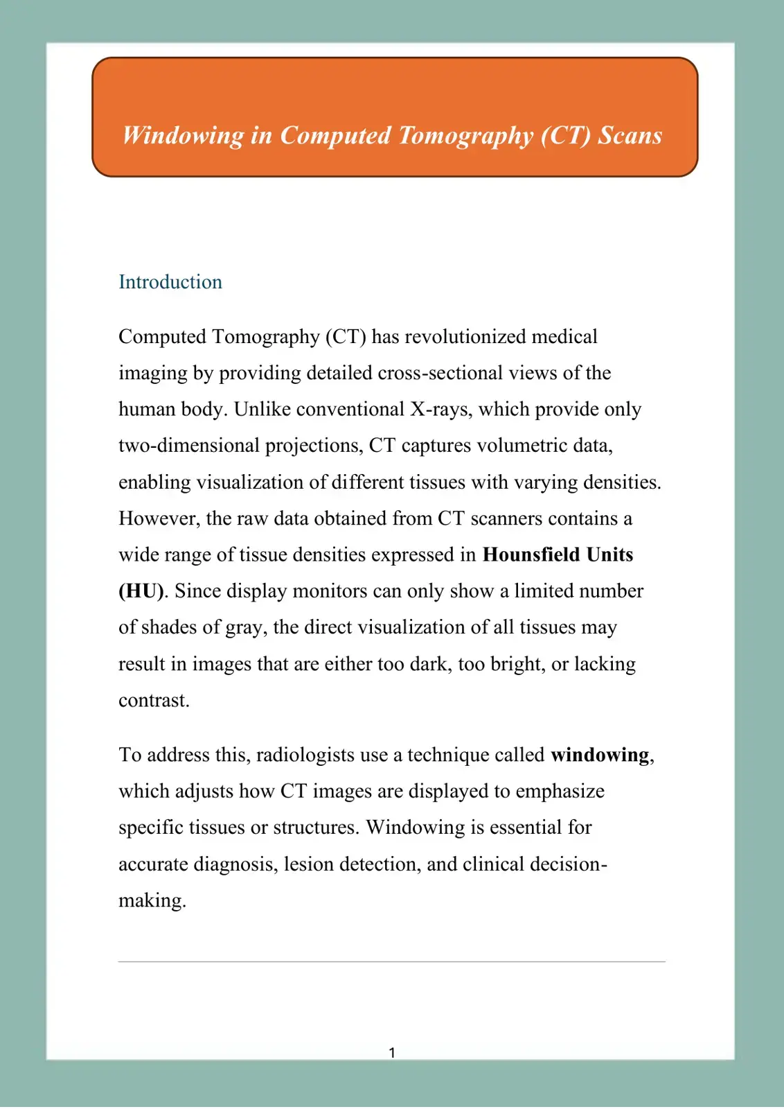 غلاف كتاب Windowing in Computed Tomography (CT) Scans