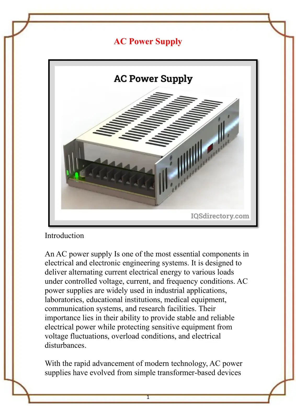 غلاف كتاب AC Power Supply