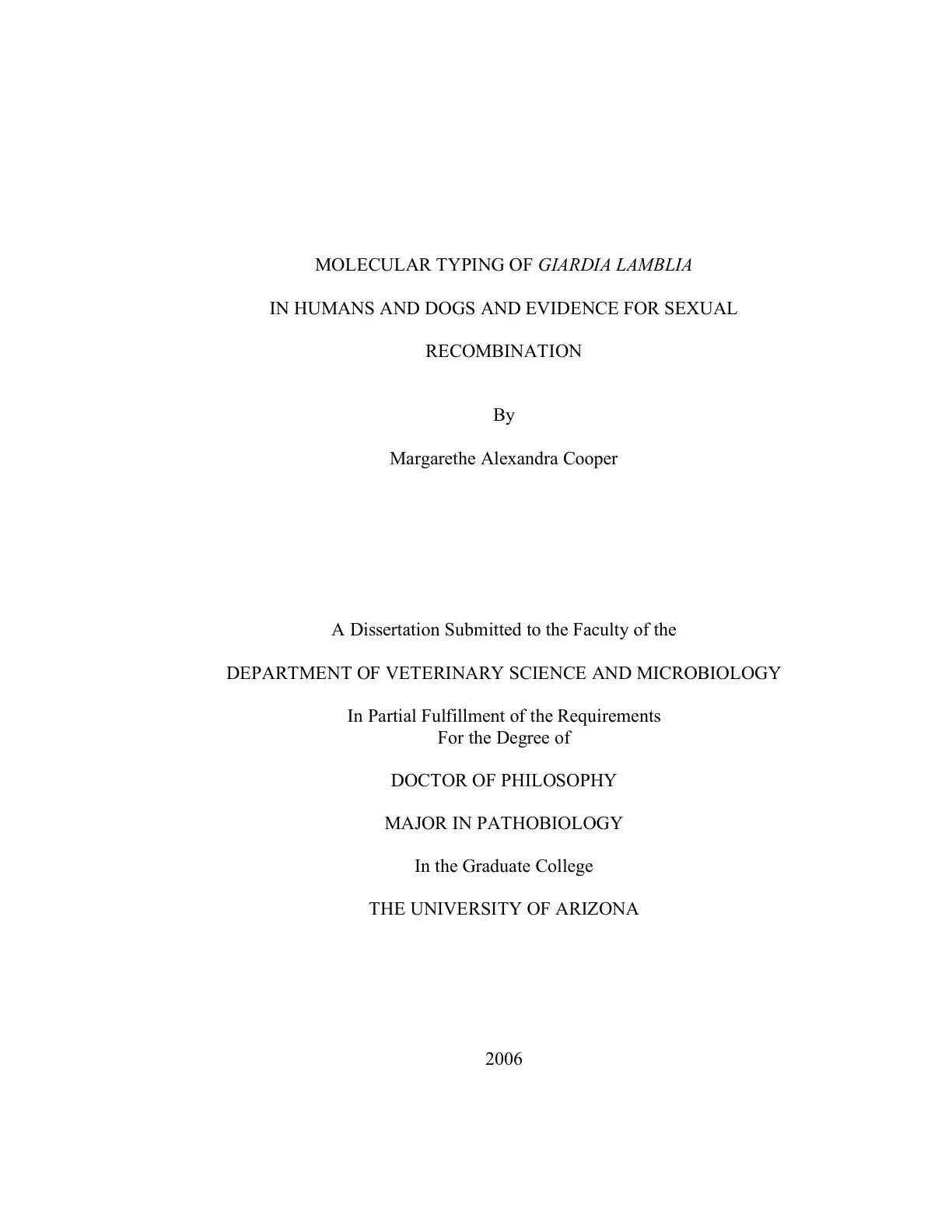 غلاف كتاب MOLECULAR TYPING OF GIARDIA LAMBLIA IN HUMANS AND DOGS AND EVIDENCE FOR SEXUAL RECOMBINATION