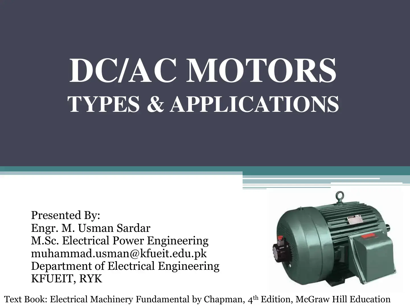 غلاف كتاب DC/AC MOTORS TYPES & APPLICATIONS