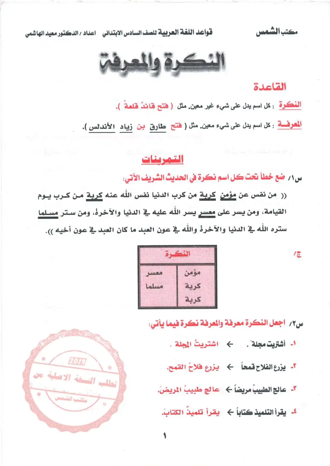 غلاف كتاب قواعد اللغة العربية للصف السادس الابتدائي