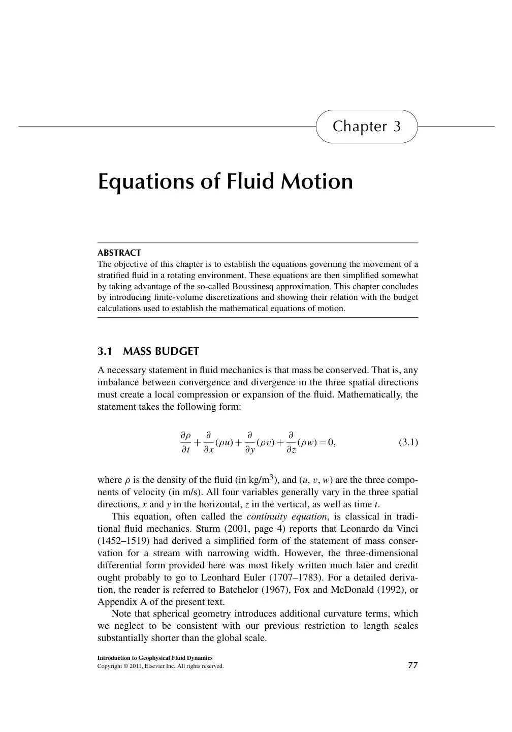 غلاف كتاب Chapter 3: Equations of Fluid Motion