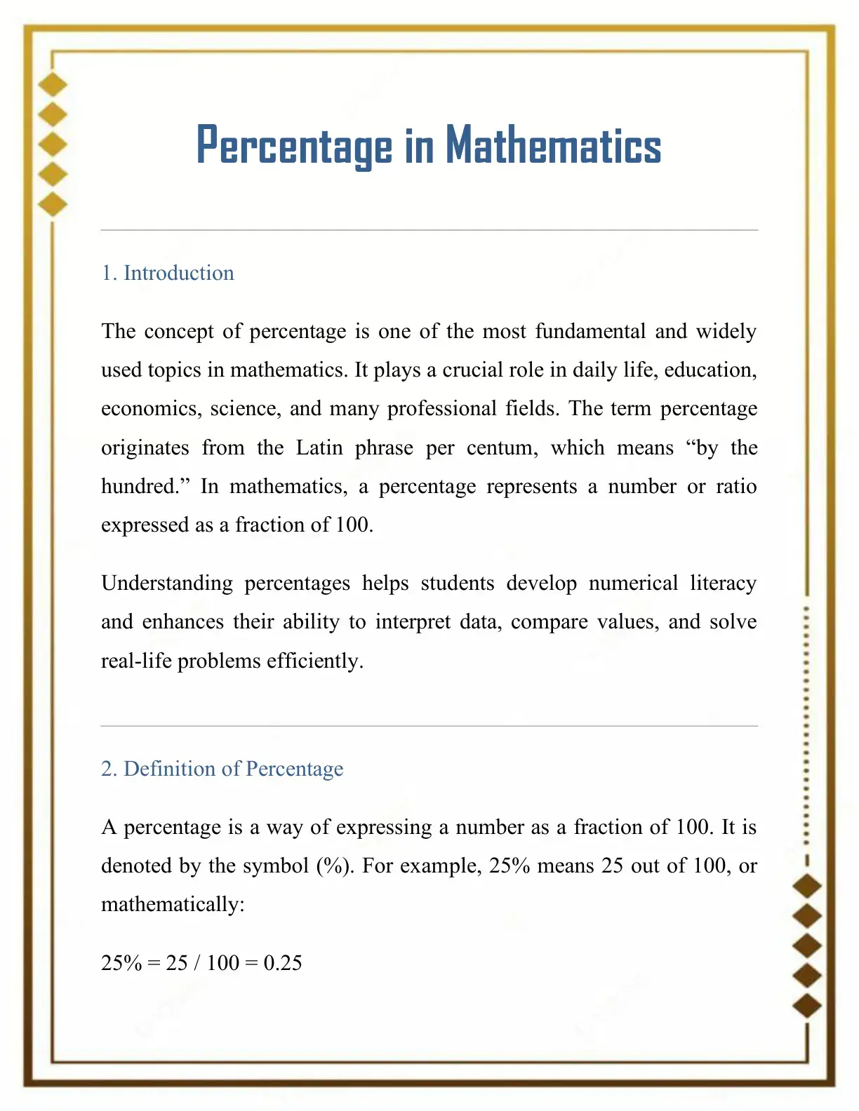 غلاف كتاب Percentage in Mathematics
