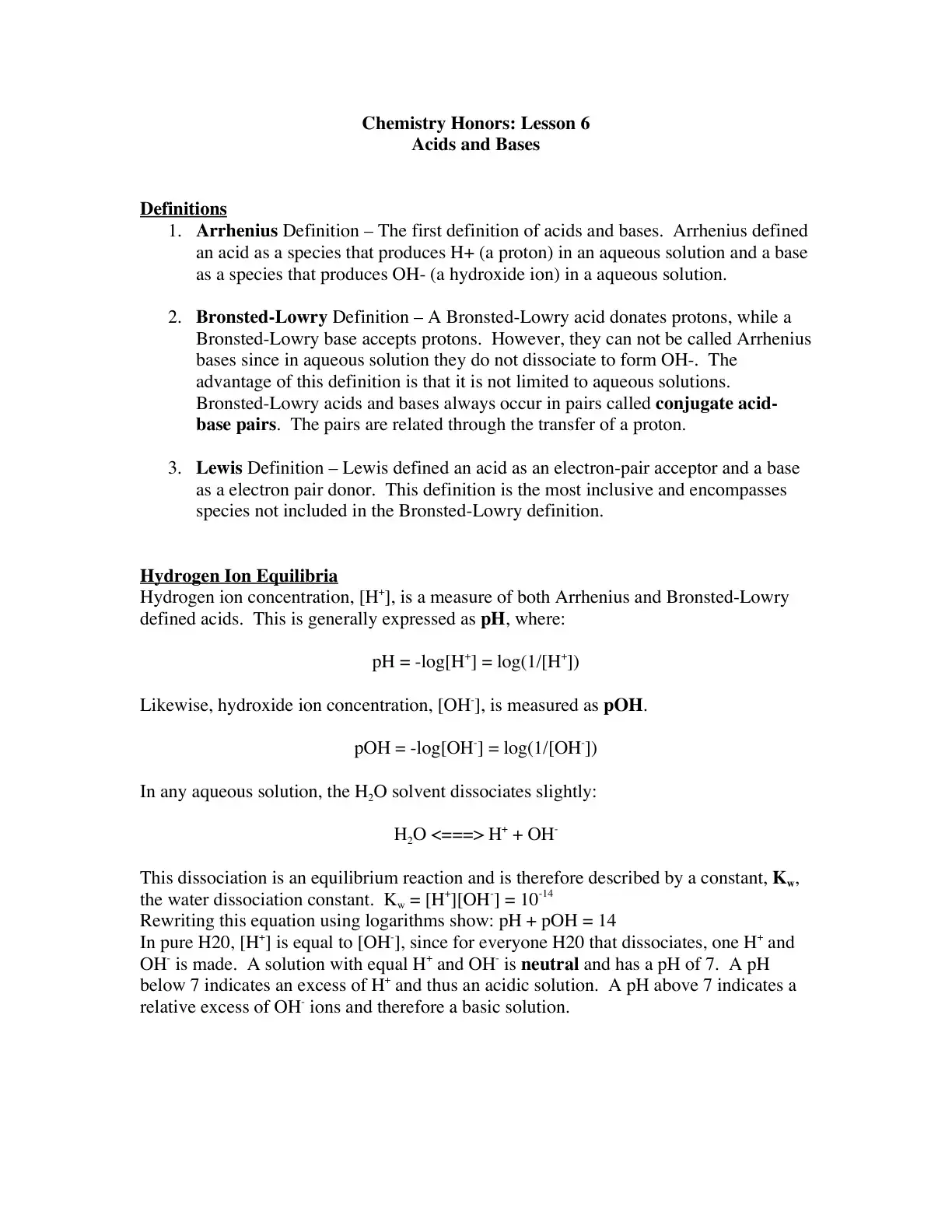 غلاف كتاب Chemistry Honors: Lesson 6 – Acids and Bases