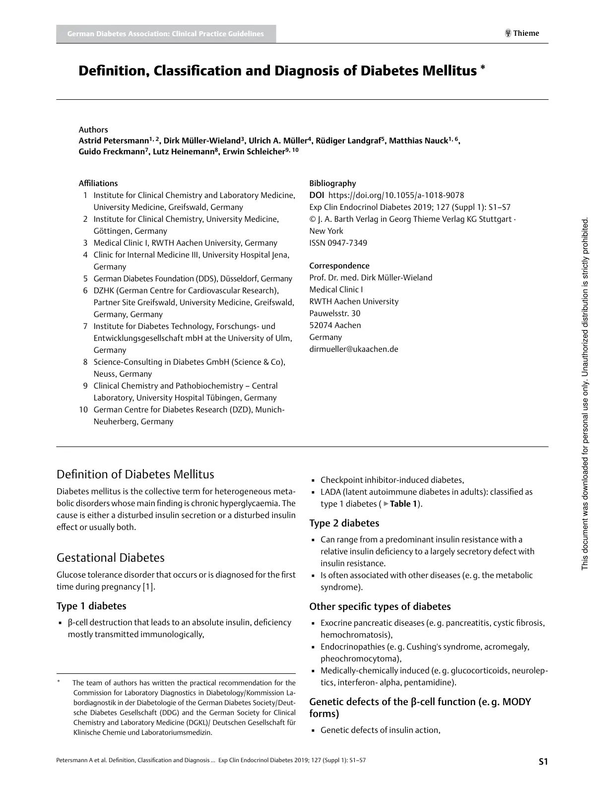 غلاف كتاب German Diabetes Association: Clinical Practice Guidelines Definition, Classification and Diagnosis of Diabetes Mellitus
