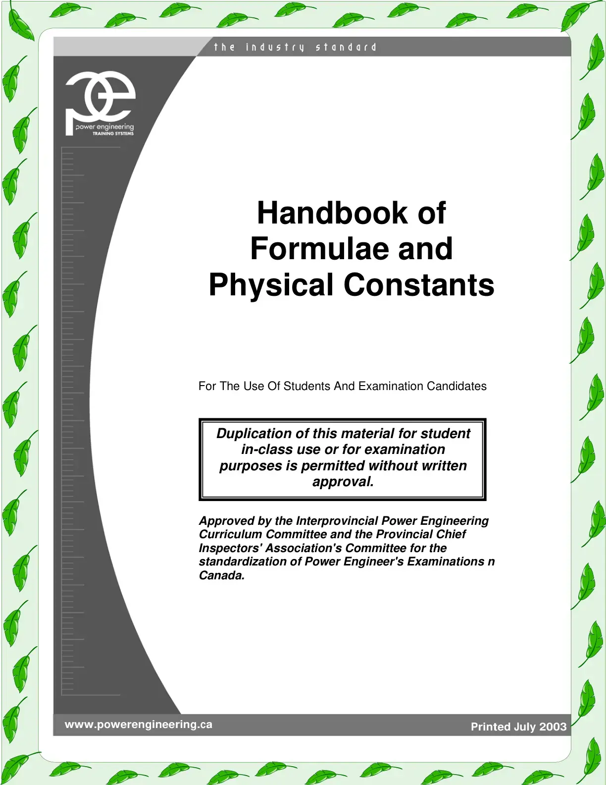 غلاف كتاب Handbook of Formulae and Physical Constants
