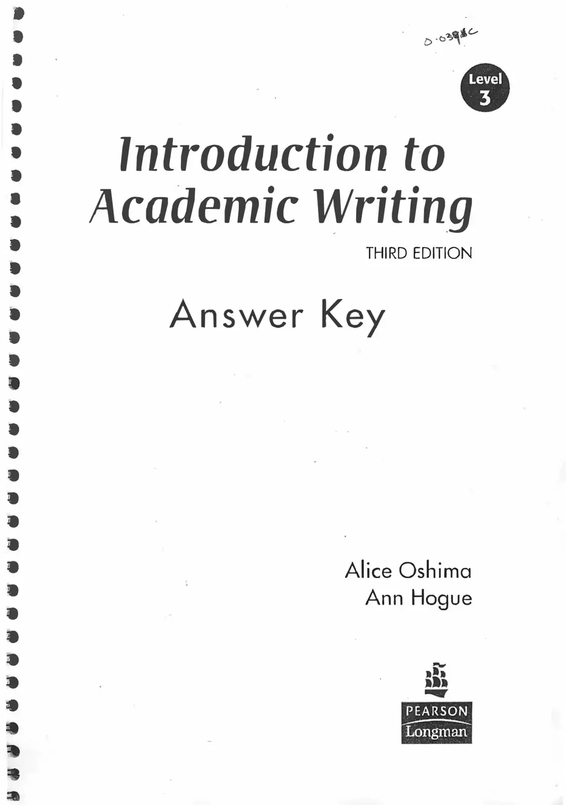 غلاف كتاب 0.03910 Introduction to Academic Writing THIRD EDITION Answer Key Level 3