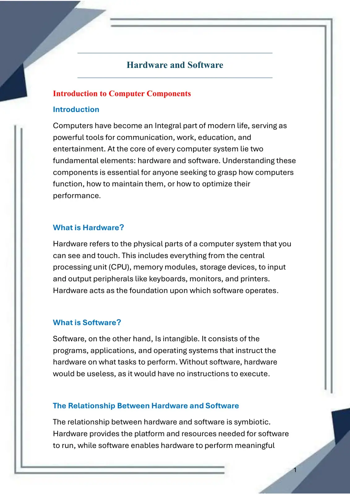 غلاف كتاب Hardware and Software: Introduction to Computer Components