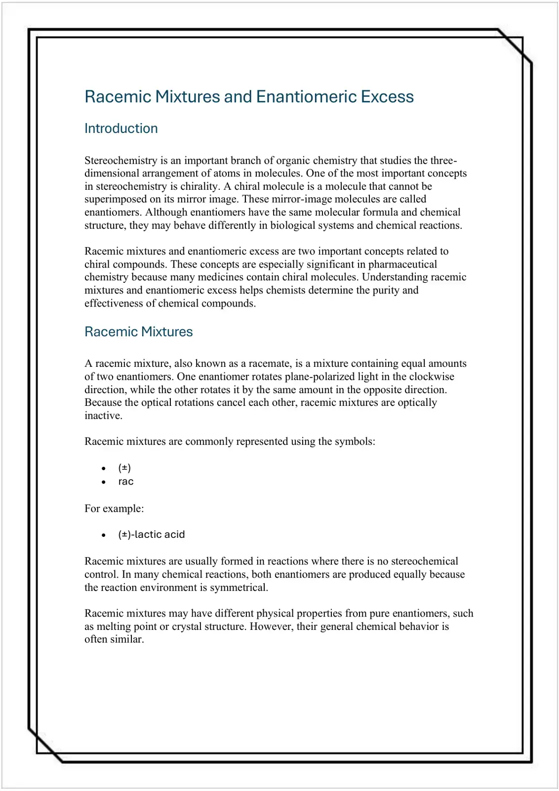 غلاف كتاب Racemic Mixtures and Enantiomeric Excess