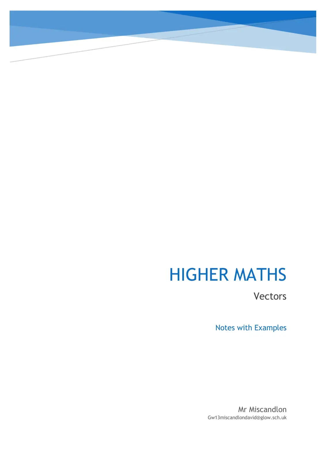 غلاف كتاب Higher Maths: Vectors - Notes with Examples