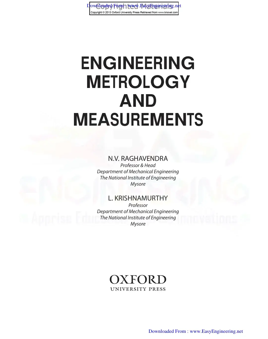 غلاف كتاب ENGINEERING METROLOGY AND MEASUREMENTS