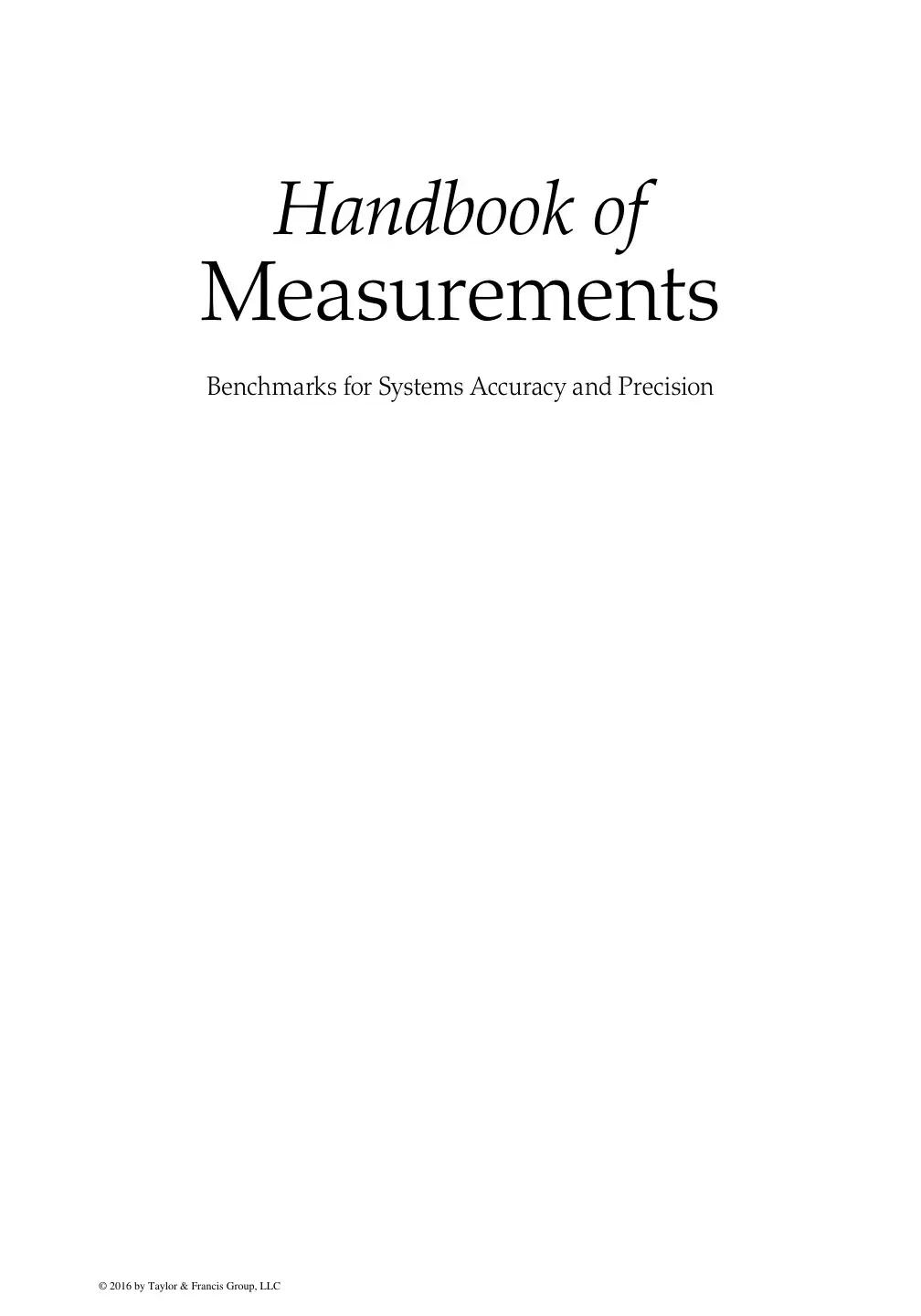 غلاف كتاب Handbook of Measurements Benchmarks for Systems Accuracy and Precision
