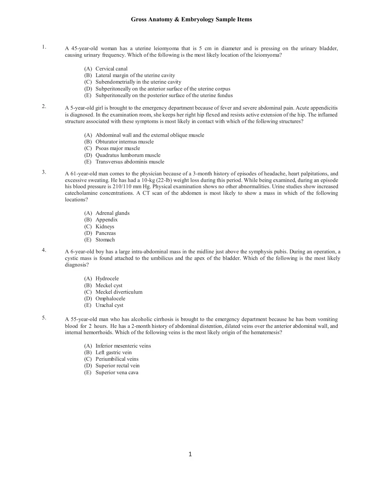 غلاف كتاب Gross Anatomy & Embryology Sample Items