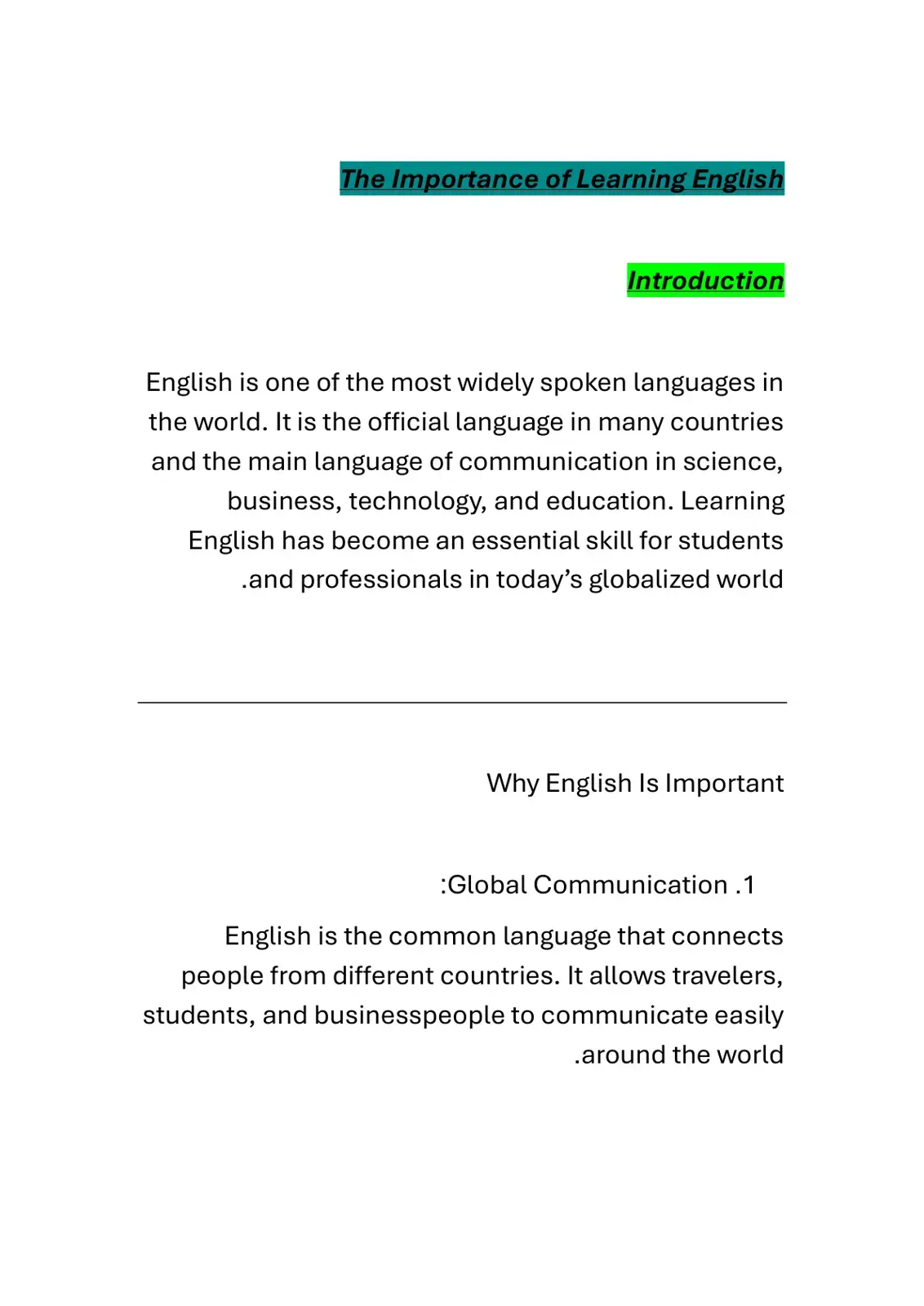 غلاف كتاب The Importance of Learning English
