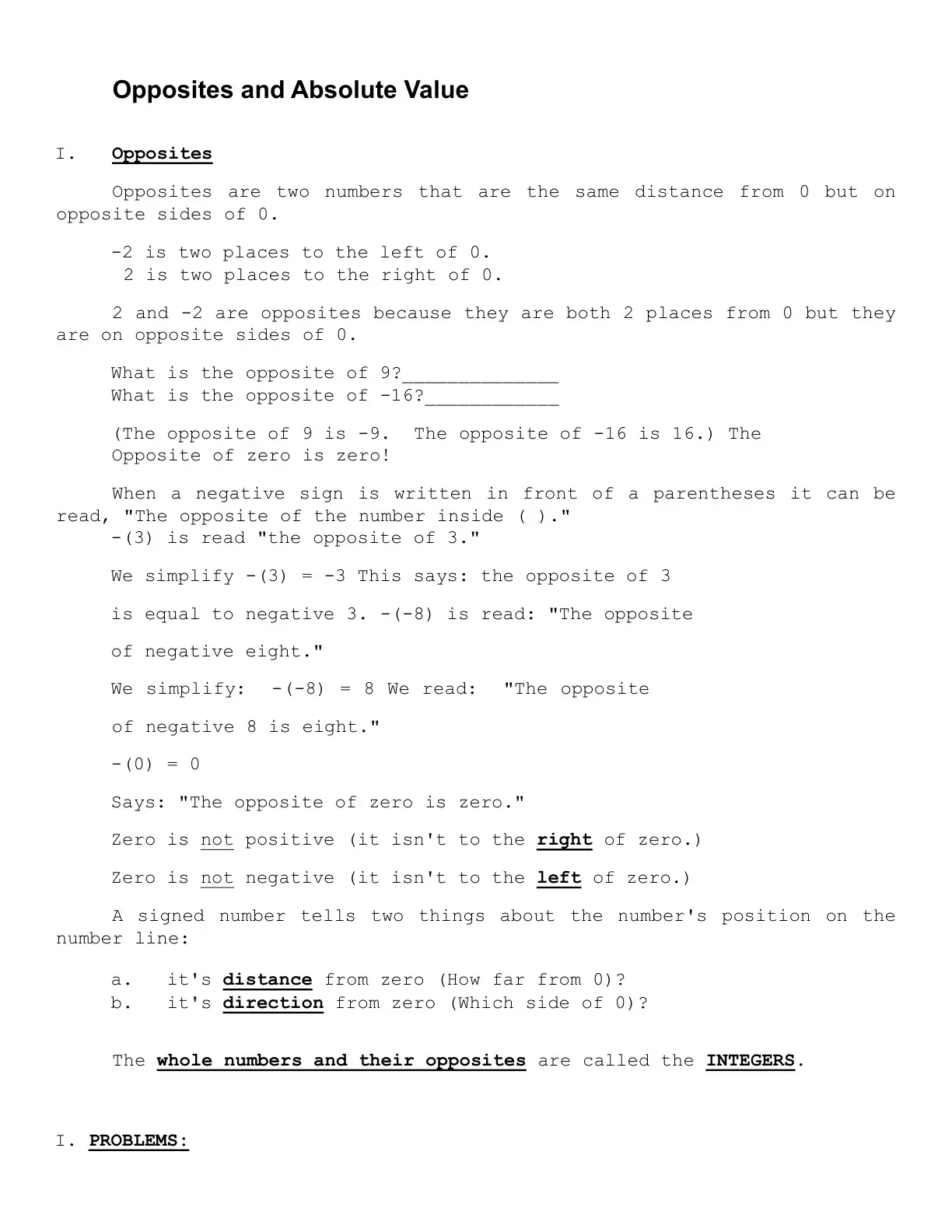 غلاف كتاب Opposites and Absolute Value
