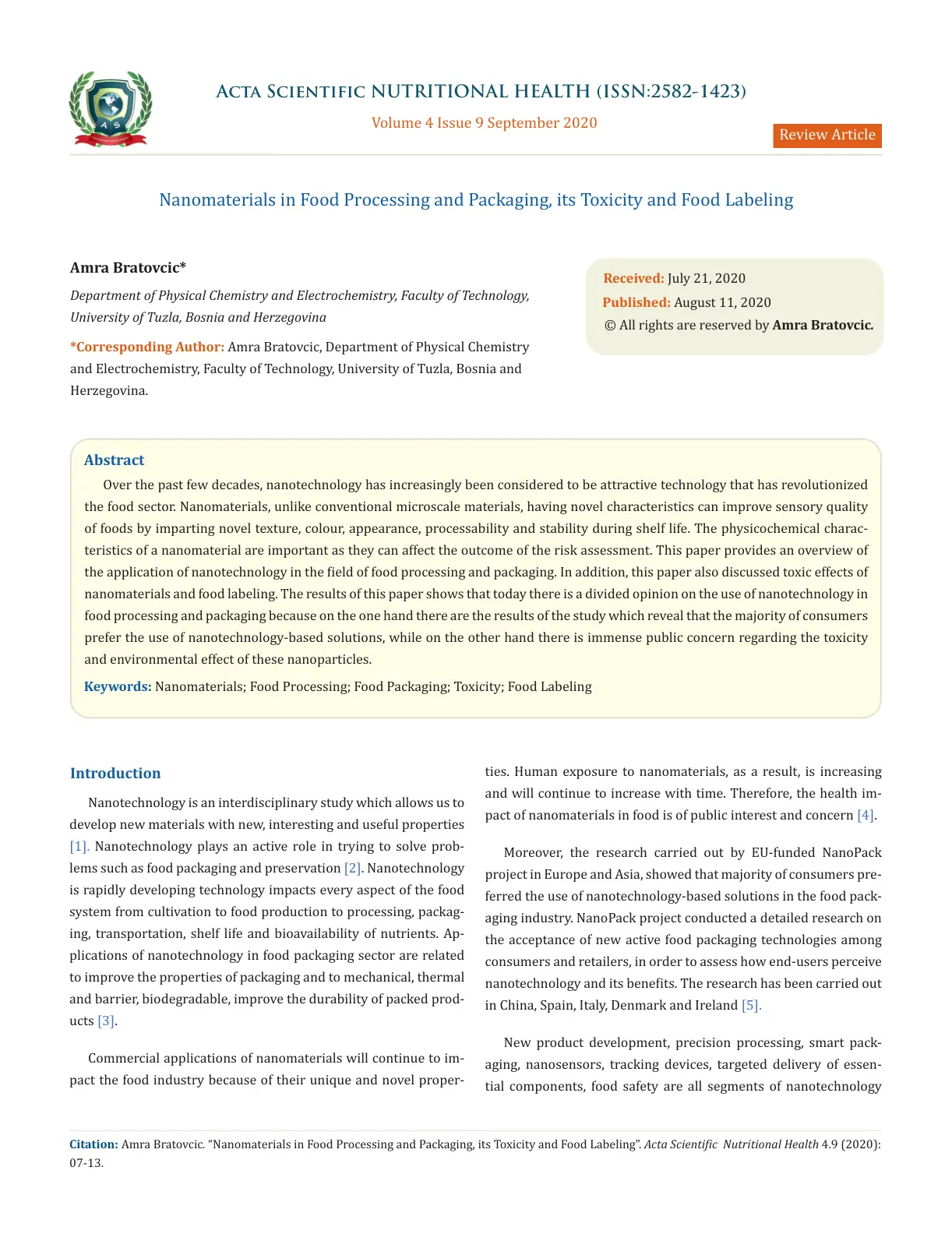 غلاف كتاب Nanomaterials in Food Processing and Packaging, its Toxicity and Food Labeling