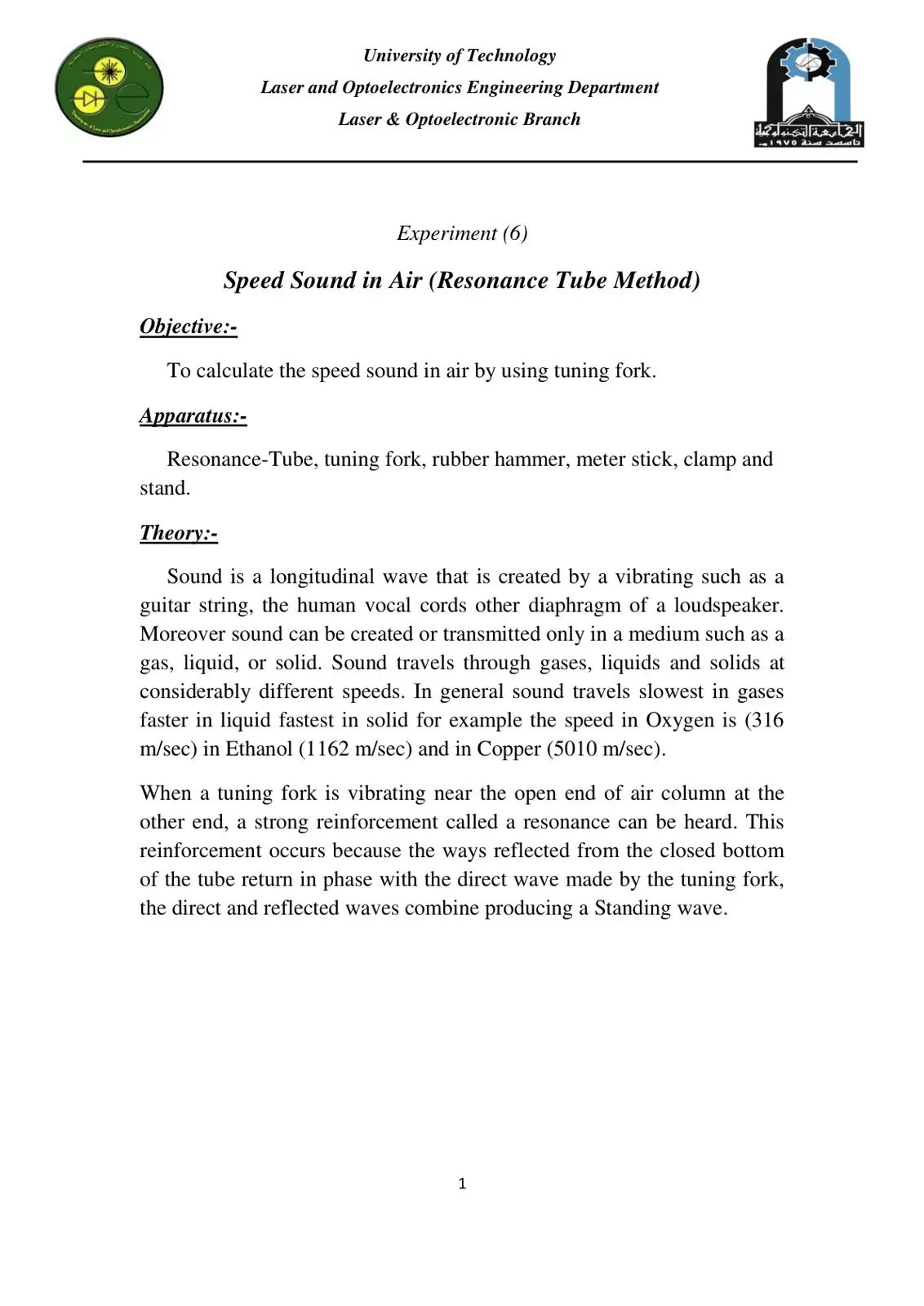 غلاف كتاب Speed Sound in Air (Resonance Tube Method)
