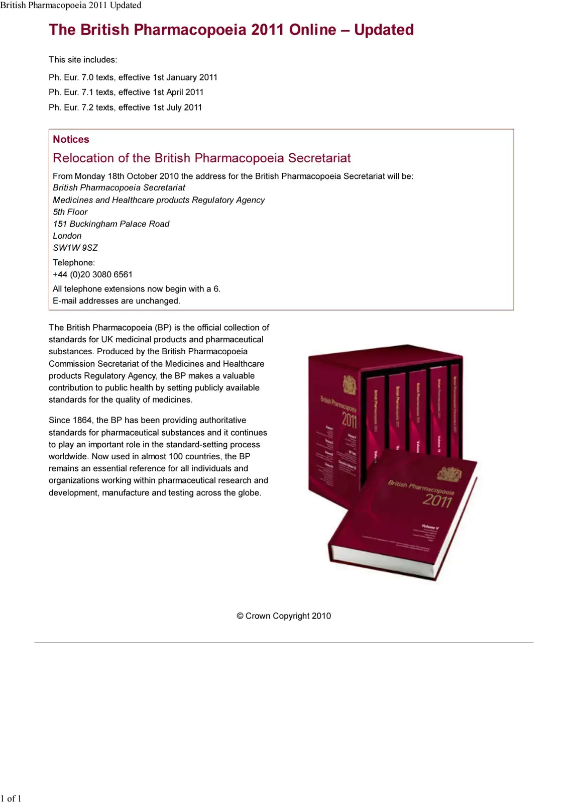 غلاف كتاب British Pharmacopoeia 2011
