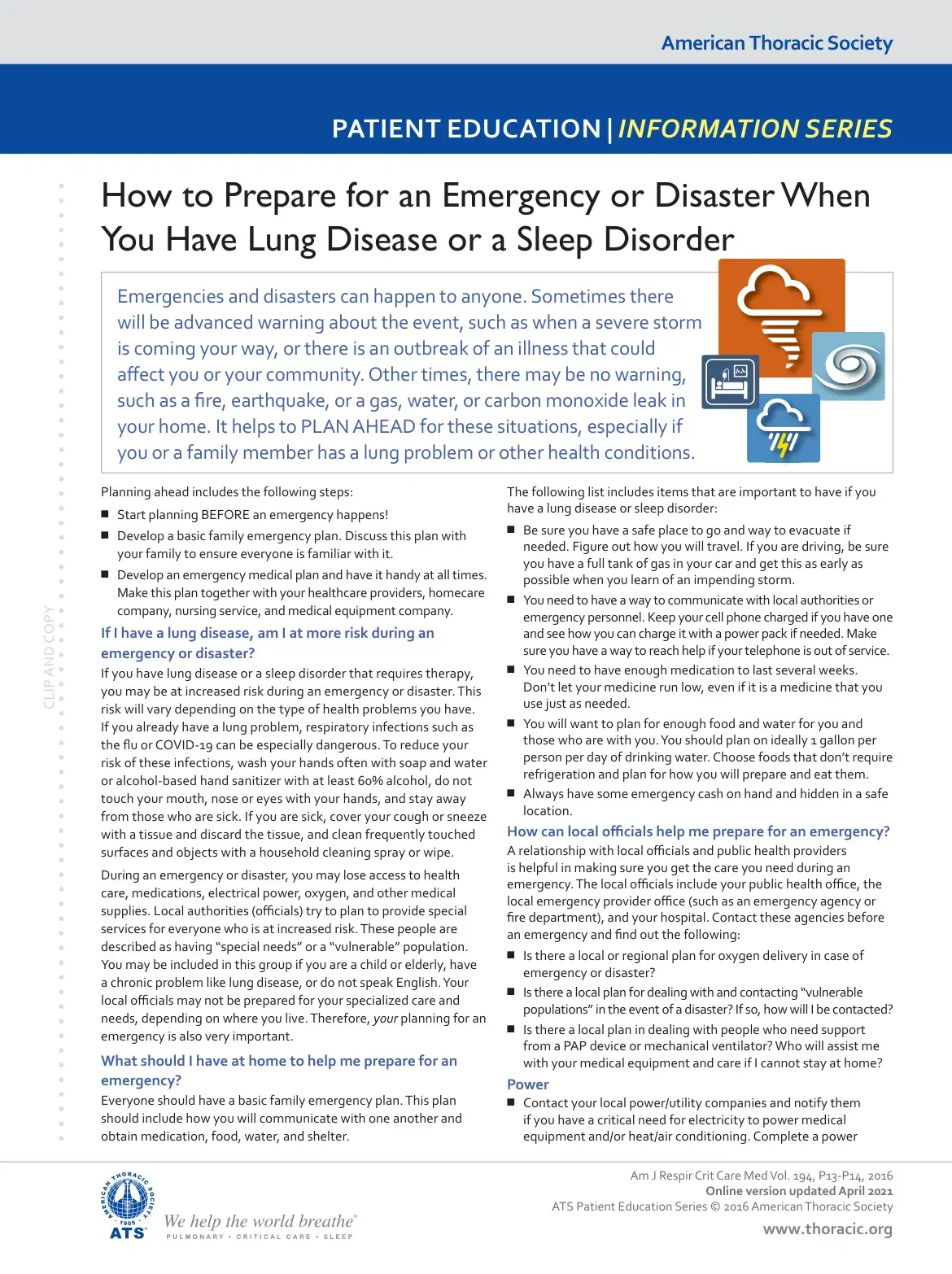 غلاف كتاب How to Prepare for an Emergency or Disaster When You Have Lung Disease or a Sleep Disorder