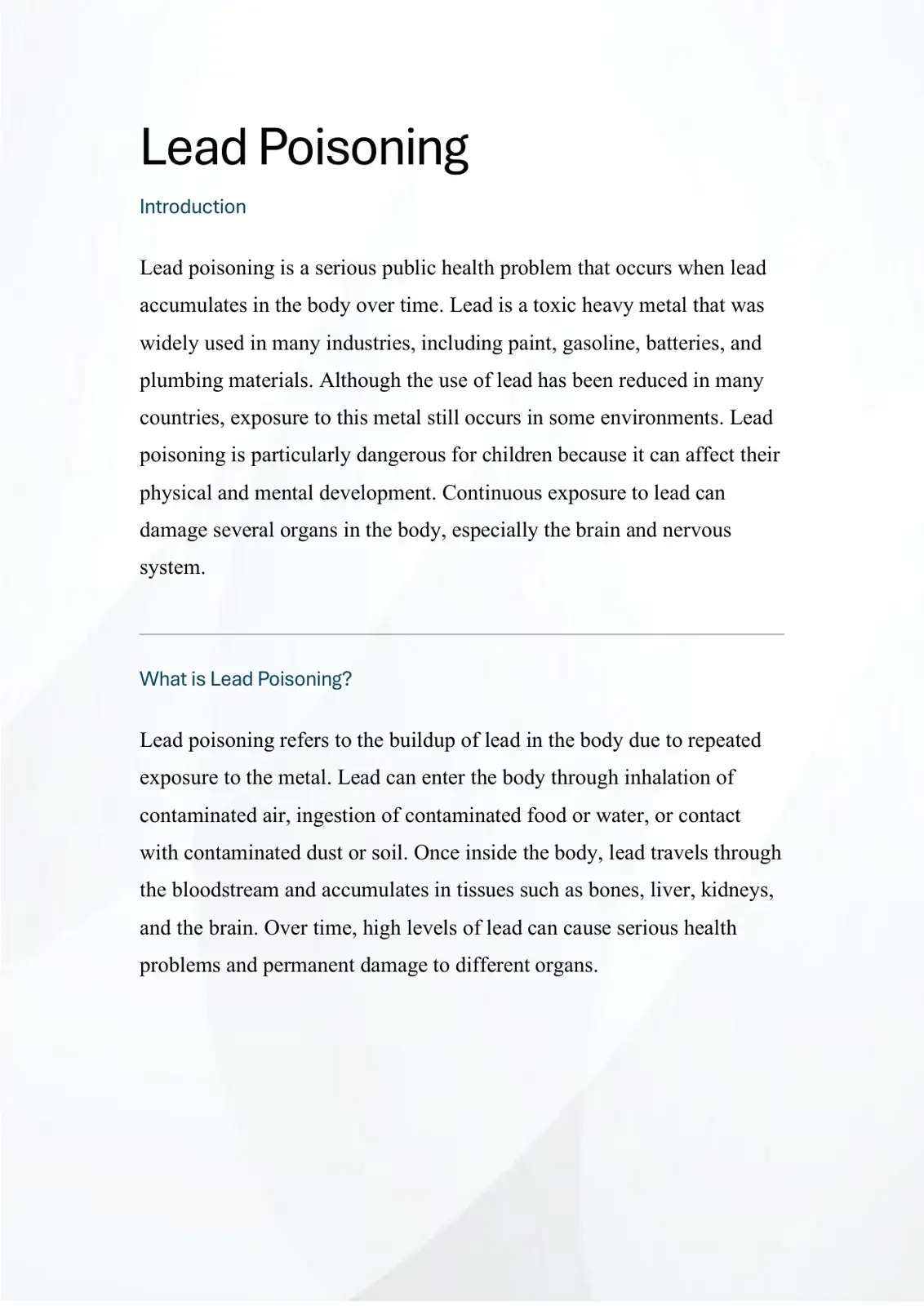 غلاف كتاب Lead Poisoning