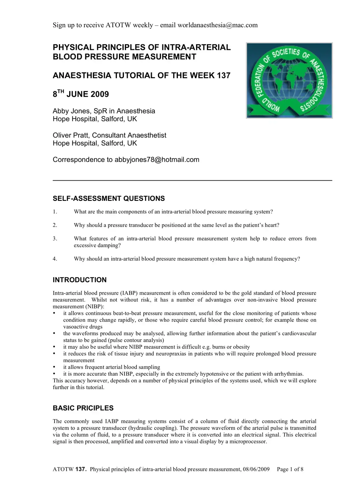 غلاف كتاب Physical Principles of Intra-Arterial Blood Pressure Measurement