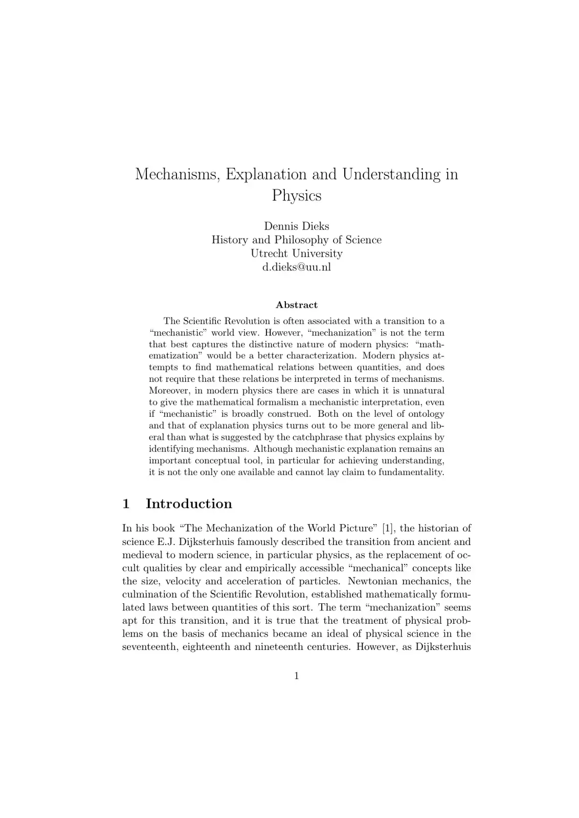 غلاف كتاب Mechanisms, Explanation and Understanding in Physics