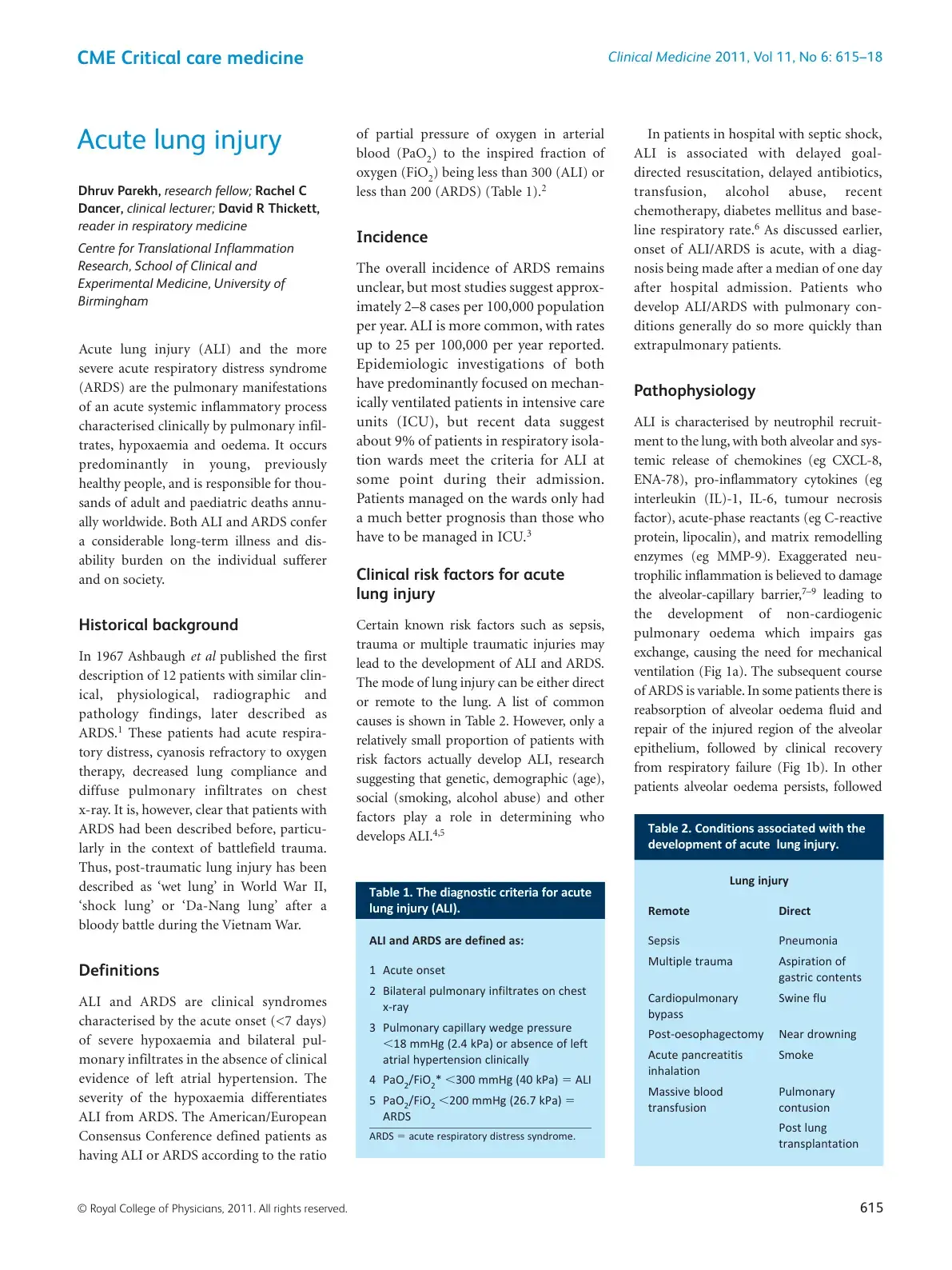 غلاف كتاب Acute lung injury