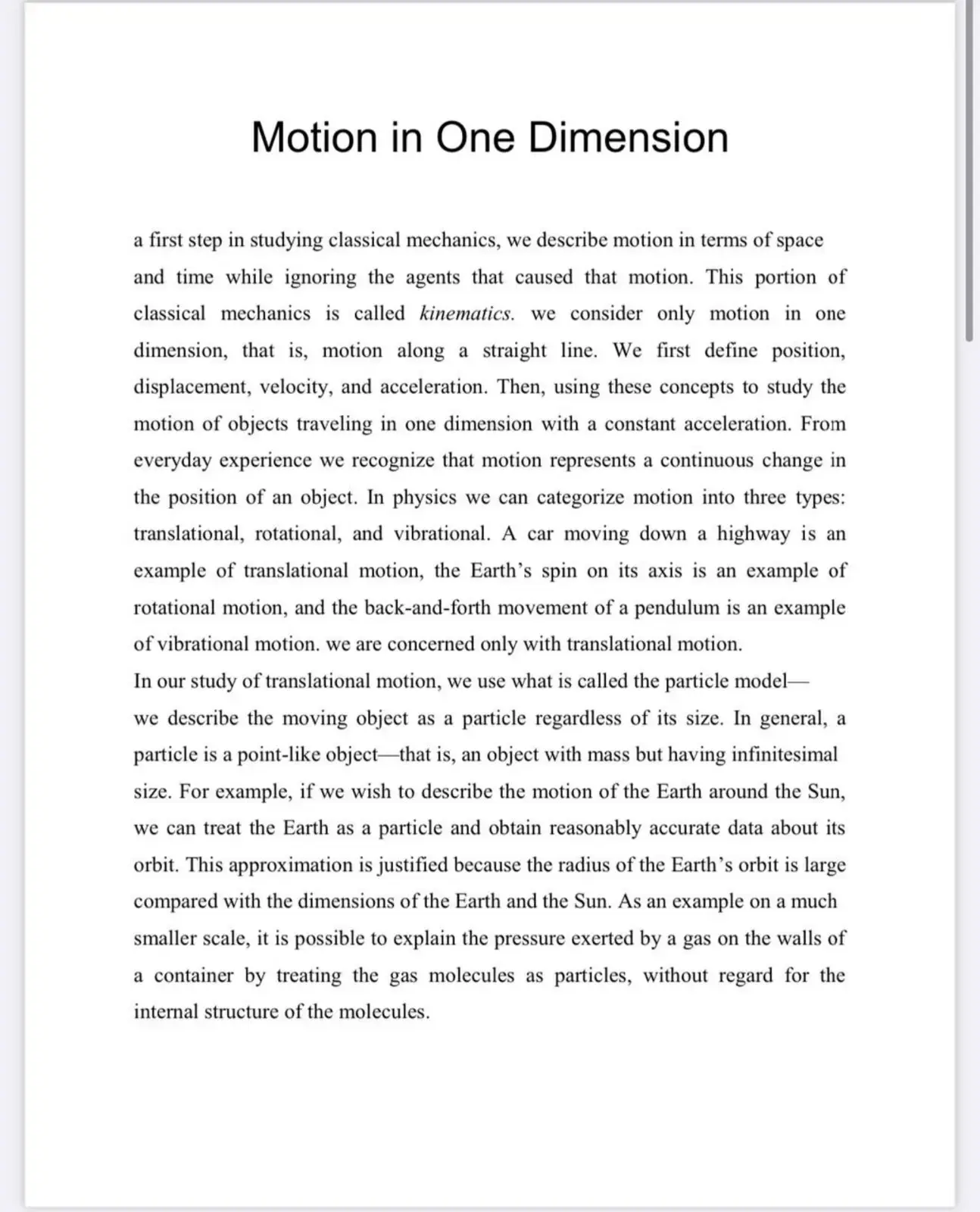 غلاف كتاب Motion in One Dimension