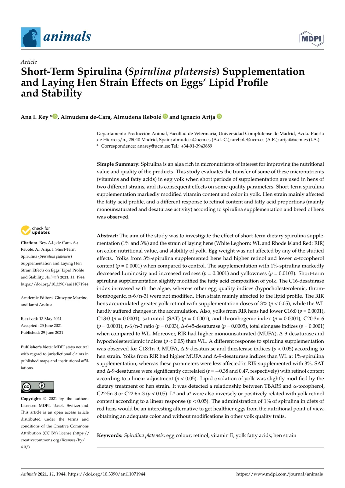 غلاف كتاب Short-Term Spirulina (Spirulina platensis) Supplementation and Laying Hen Strain Effects on Eggs' Lipid Profile and Stability