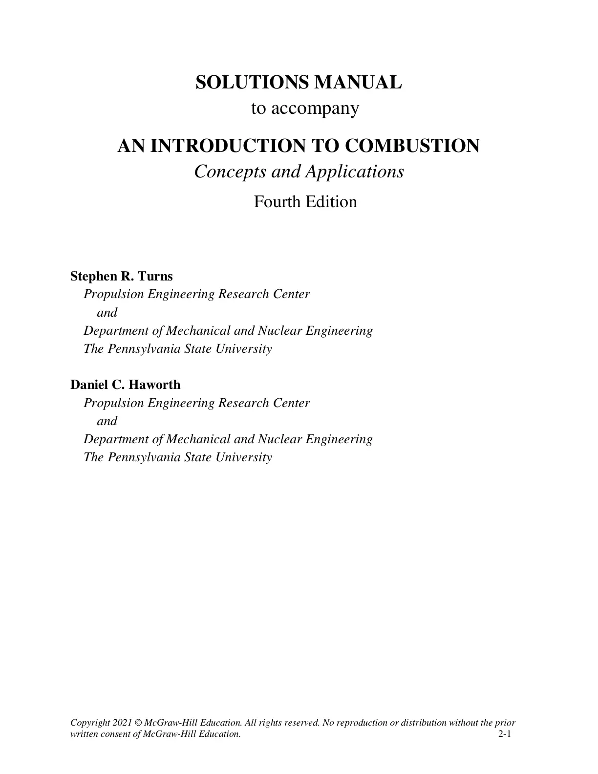 غلاف كتاب SOLUTIONS MANUAL to accompany AN INTRODUCTION TO COMBUSTION Concepts and Applications Fourth Edition