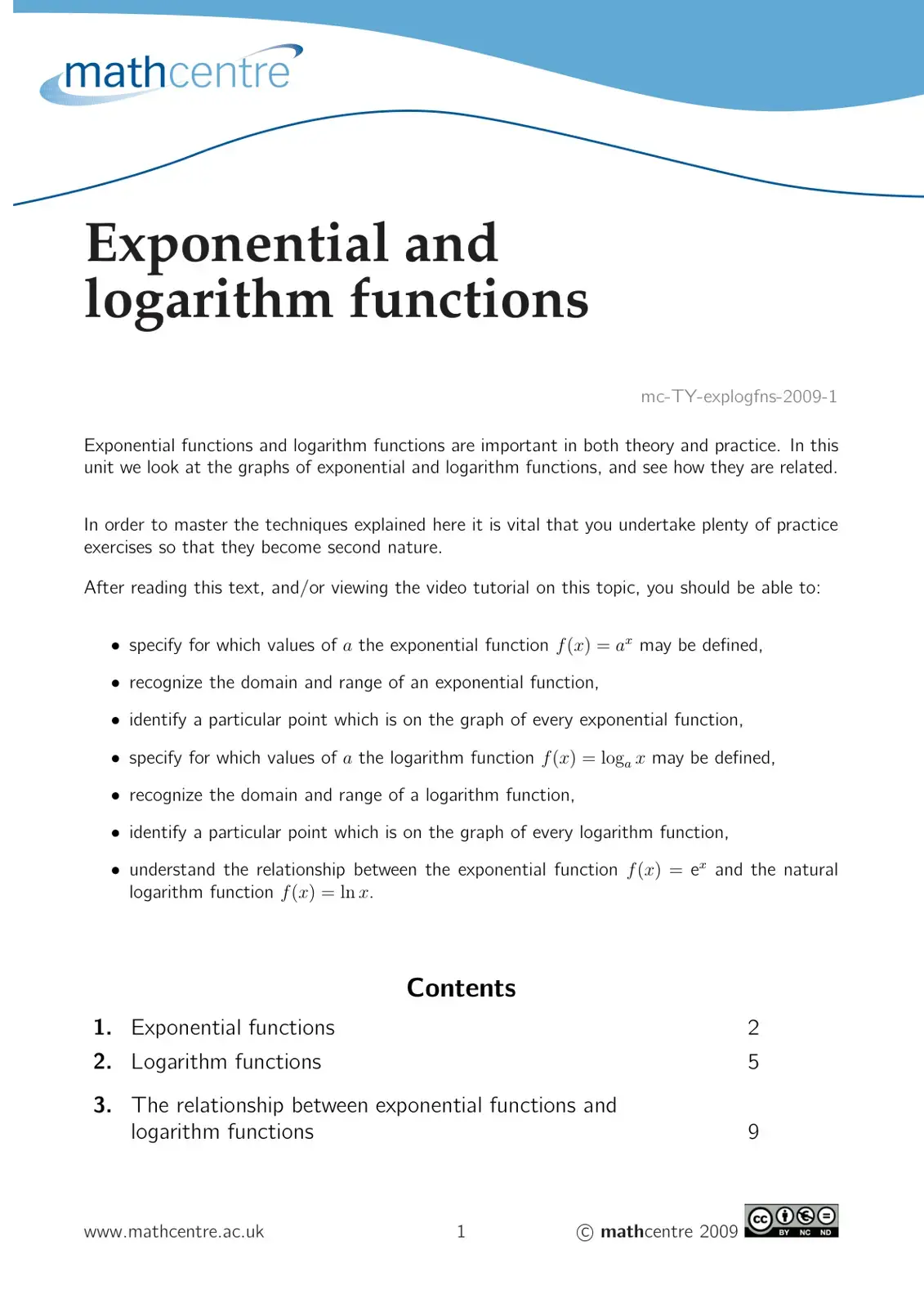 غلاف كتاب Exponential and logarithm functions