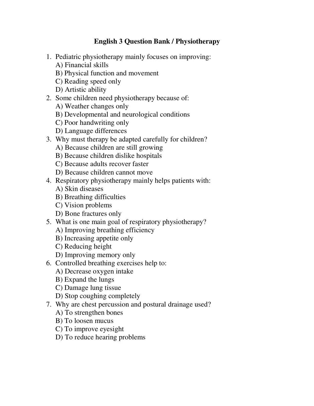 غلاف كتاب English 3 Question Bank / Physiotherapy
