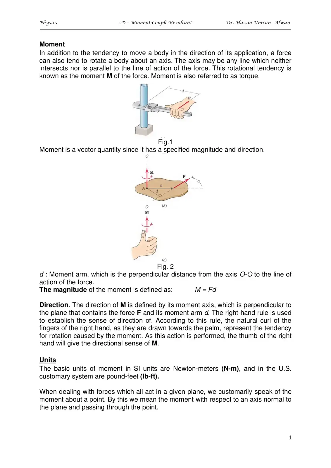 غلاف كتاب Physics 2D - Moment-Couple-Resultant