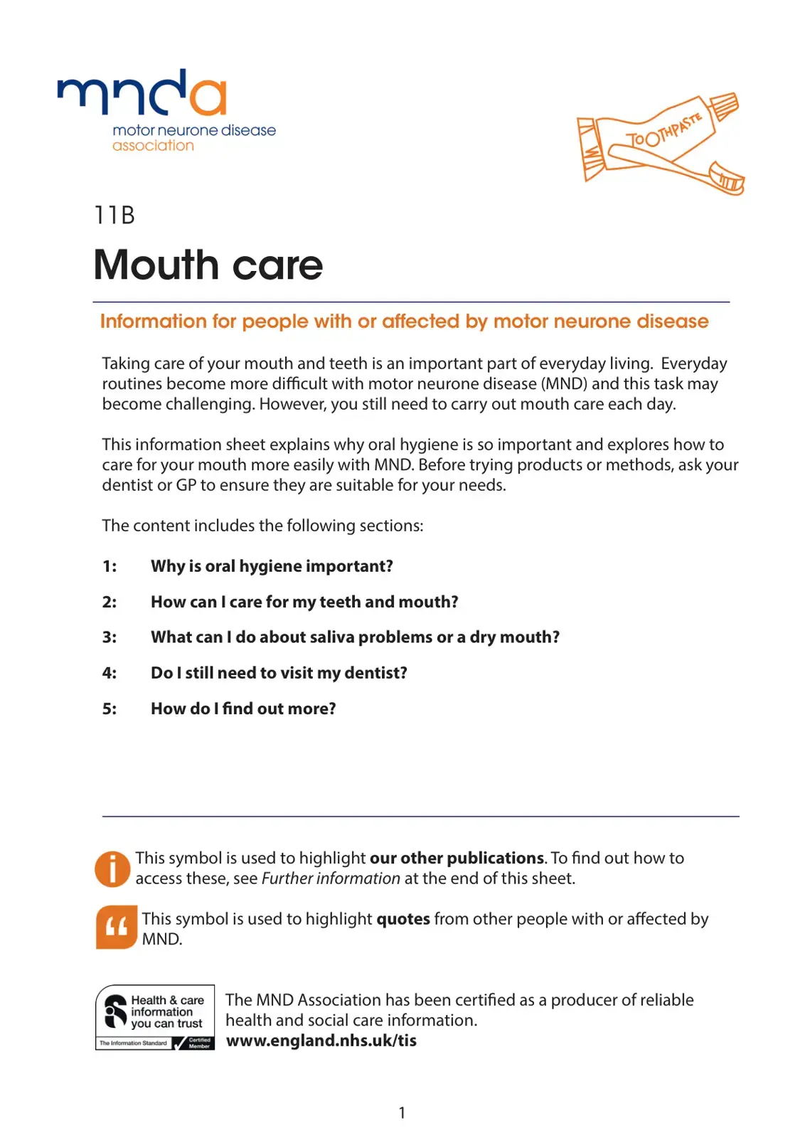 غلاف كتاب Mouth care Information for people with or affected by motor neurone disease