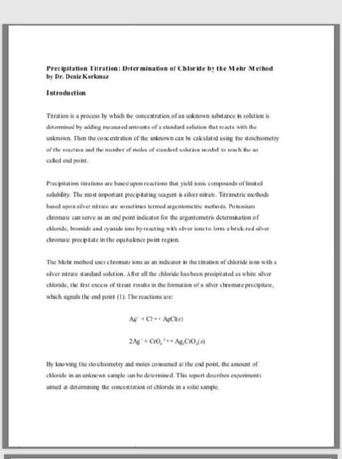 غلاف كتاب Precipitation Titration: Determination of Chloride by the Mohr Method