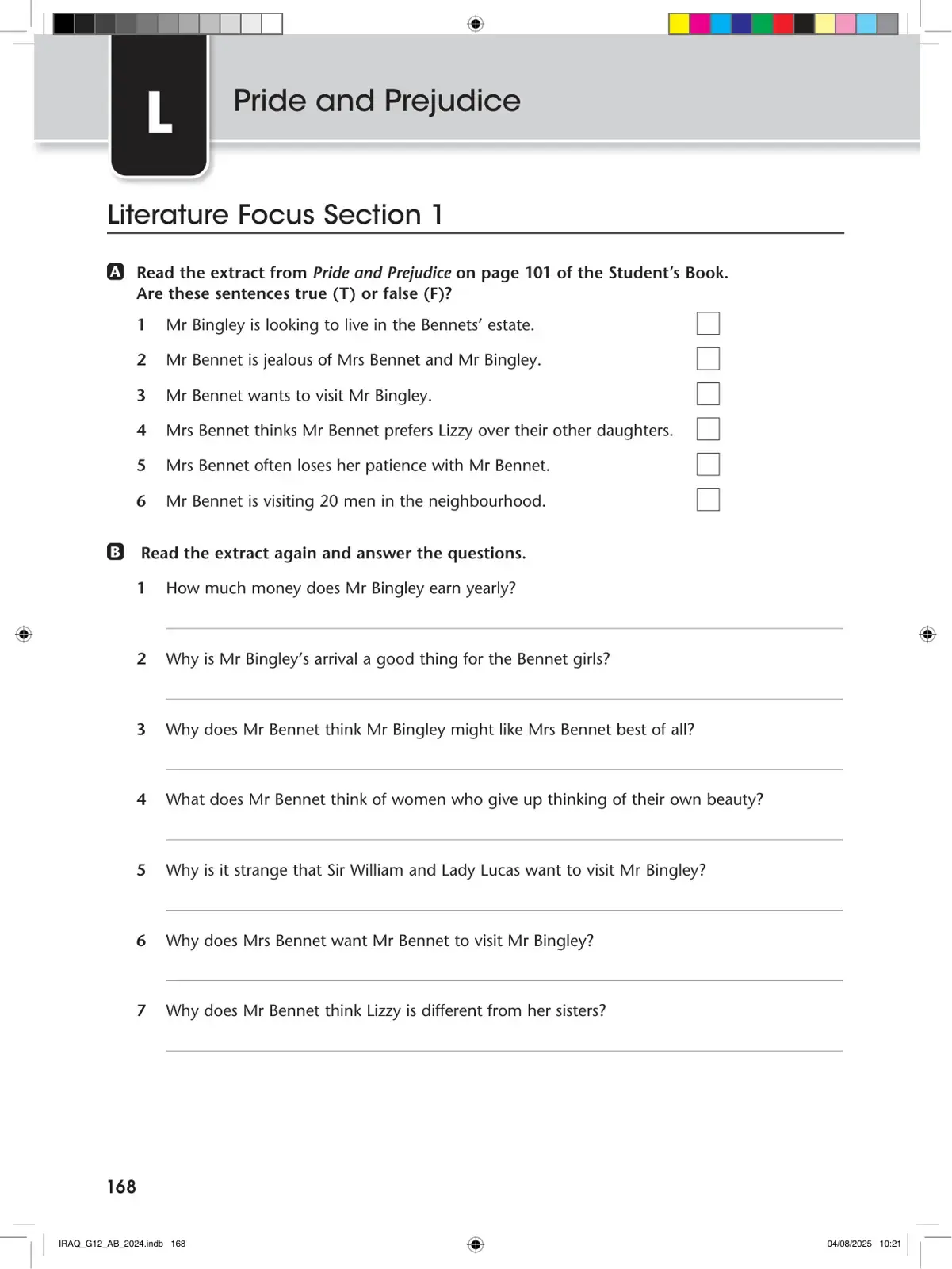 غلاف كتاب English Language Textbook - Pride and Prejudice Literature Focus Section 1