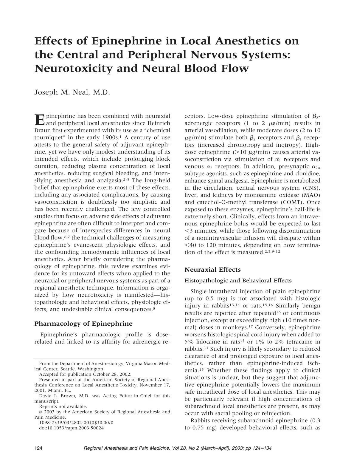 غلاف كتاب Effects of Epinephrine in Local Anesthetics on the Central and Peripheral Nervous Systems: Neurotoxicity and Neural Blood Flow
